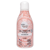 Citrus Shower Gel Certified Organic in a pink bottle with a floral design, energizing body cleanser with organic ingredients.